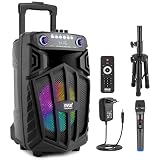 Pyle Cassa Bluetooth Portatile 680W, Altoparlante Bluetooth PA 25cm con Microfono Wireless, Ruote, TWS, Luci, Display LED, Ingresso Mic 6,5mm, FM/AUX/MP3/USB/SD