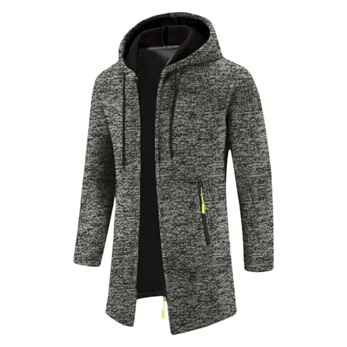 Strickjacke Herren mit Kapuze Fleecejacke Gefüttert Zipper Hoodie Strickmantel Winter Warm Herrenjacke mit Taschen Übergangsjacke Sportlich Sweatjacke Strick Männer Kapuzenjacke Fleece Jacke