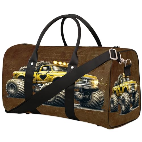 Travel Duffle Bag Vintage Monster Truck Sports Gym Bags for Women Men Weekender Overnight Bags Waterproof Carry On Tote Bag Workout Bag for Dance Swimming Yoga Hospital