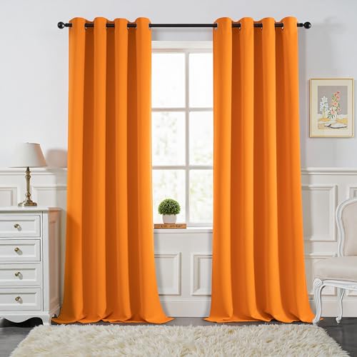 MIULEE Cortinas Salon Opacas 2 Piezas Modernas 140x245 CM, Naranja Cortina Dormitorio Sala Anti Luz, Habitacion Cortina Opaca Ventana con Ojales, Fuerte y Suave Cortinas Opacas Termica Aislante Frio
