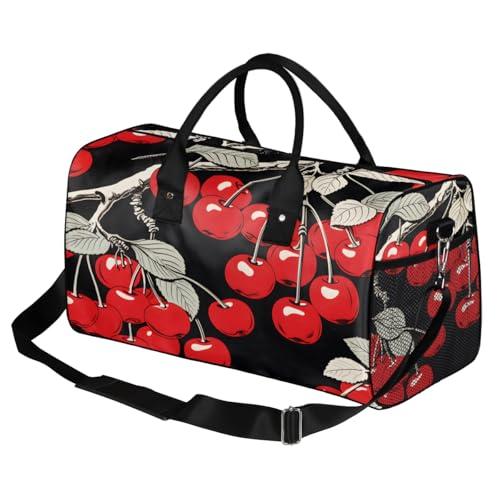 Vintage Red Cherry Travel Duffle Bag for Women Men Foldable Waterproof Weekender Bag Carry on Tote for Overnight Sports Gym Cherry2