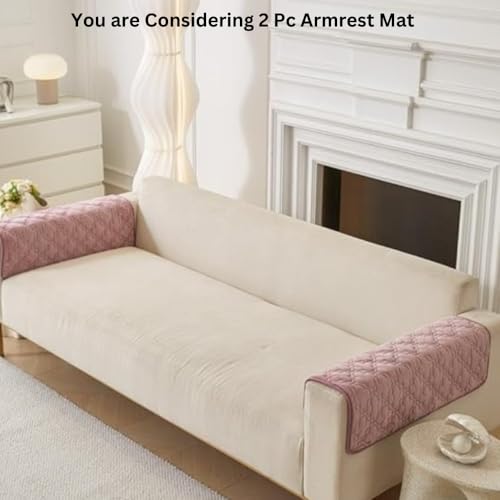 Image of HOMETHREADS Innovative Premium Velvet Sofa Cover Mat with PVC Backing for Non-Slip Comfort | (Pink Clubs, 2Pc Armrest Mat | 70x50cm)