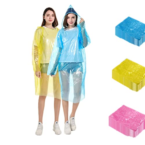 ELECDON Rain Ponchos for Adults Disposable Plastic Raincoats and Family Rain Ponchos with Drawstring Hood Disposable Emergency Ponchos Perfect for Camping Hiking & Travel (30g/pcs)