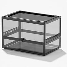 Reptile Glass Terrarium, Reptile Breeding Box with Full View Visually Appealing, Transparent Habitat Feeder Tank, Float Glass Eco Rainforest Feeding Box, Amphibian Terrarium,A