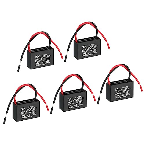 PATIKIL CBB61 Techo Ventilador Condensador, 5uds 1.2uF 450V AC 50/60HZ con 2 Cables para Aire Acondicionador Ventilador Motor Estrella Funcionamiento Condensadores 37 x 26 x 25mm
