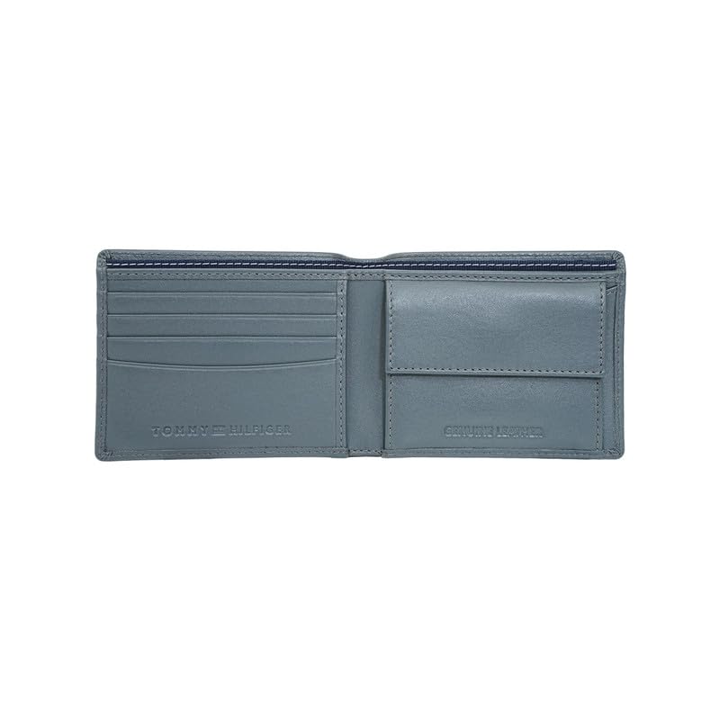Image of Tommy Hilfiger Men's Benin Global Coin Wallet - Grey | Laser-Etched Leather | Compact Design| Purse for Men | Ideal for Gifting