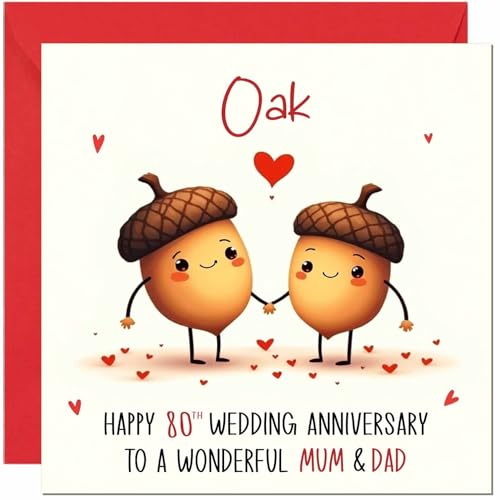 Oak Anniversary Card for Mum & Dad - 80th Wedding Anniversary Cards for Mother Father Cute Anniversaries Greeting Cards