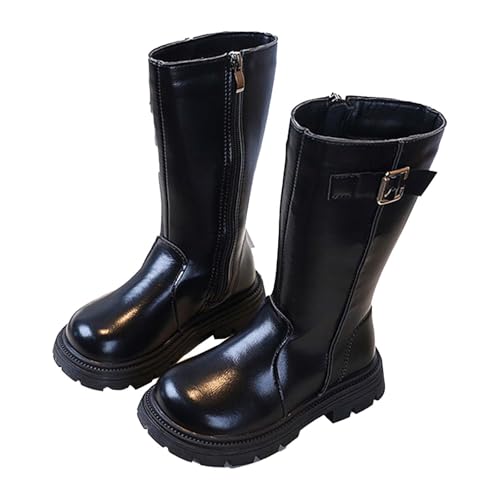 Girls Fleece Lined Mid Calf Boots Fall Winter Warm Thick Knee High Boots Fashion Riding Shoes with Zipper