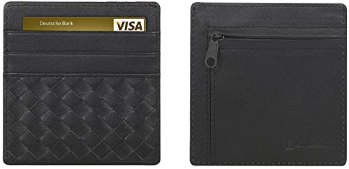 StilGut Slim Wallet, Kreditkartenetui aus Leder mit Reißverschluss, extrem dünne Geldbörse, Schwarz Intreccio Cover