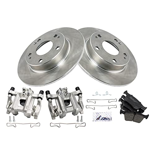 Image of TRQ Rear Brake Pad and Rotor Set Ceramic Solid Rotors Calipers