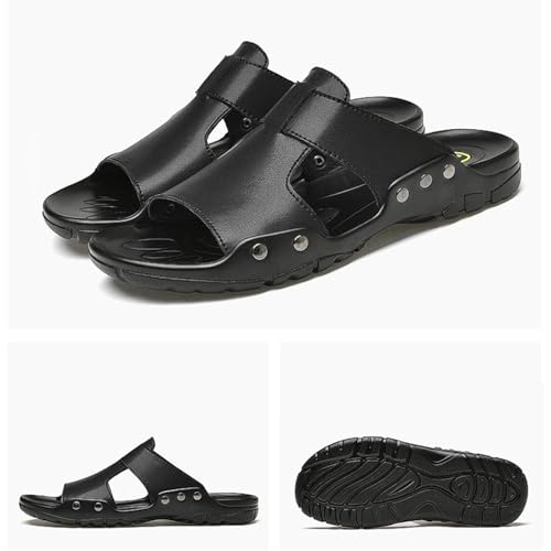 Men's Genuine Leather Rivet Slip On Flat Sandals Classic Retro Round Open Toe Slip On Soft Sole Male Sandals Summer Casual Dressy Sandals3