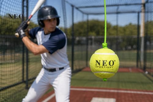 Image of Medium-Heavy Weight (80 Grams) Hanging Tennis Green Ball || 3.6 mtrs Nylon Rope || Double Knot || Red Rope || Pack of 1