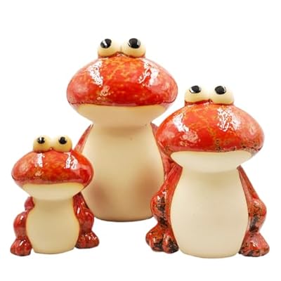 MORYSPEX Frog Garden Decor Set of 3, Cute Ceramic Frog Garden Statues for Outdoor Yard Decoration, Garden Art Lawn Decor for Outside Front Yard Front Porch, Ideal Gift for Family and Friends (Red)