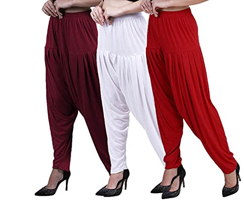 Image of Casuals Women's Regular Fit Viscose Drawstring Patiala Harem Pants Combo Pack 3