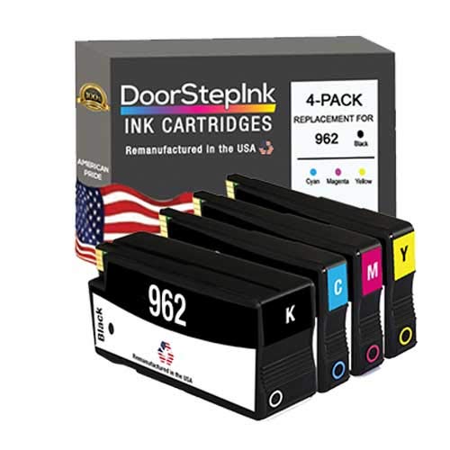 DoorStepInk Remanufactured HP 962 Black, Cyan, Magenta, Yellow 4 Pack Cartridge for OfficeJet Pro 9010, 9012, 9013, 9015, 9016, 9019, 9020, 9025 - Reliable Replacement Ink for Quality Printing
