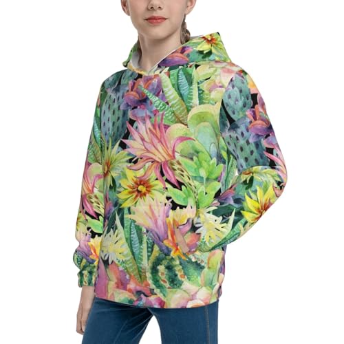 Watercolor Blooming Cactus Kid Hoodies Boys Sweatshirts Girls Pullover with Pocket2