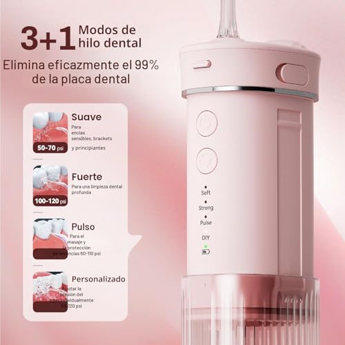 Miniatura 2 de Jtf Irrigador Bucal Mini, Portátil Dental Limpieza Eléctrica Inalámbrico Viaje Con 5 Boquillas, 4 Modos De Pulso, 230 Ml Depósito De Agua Retráctil, Ipx7 Resistente Al Agua Rosa