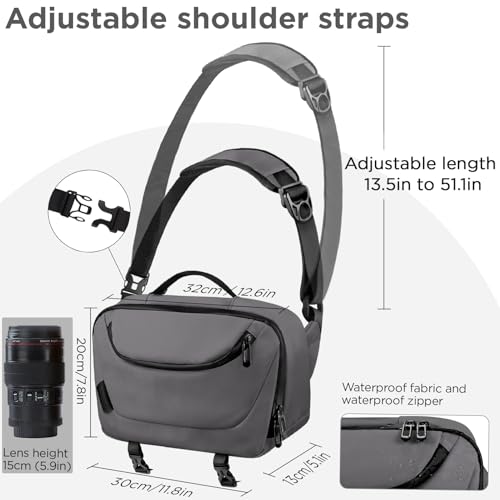 Image of TAAOKA Camera Sling Bag,Travel Waterproof Camera Case with Tripod Holder,DSLR /SLR /Mirrorless Small Camera Bags Crossbody for photographers (Grey)