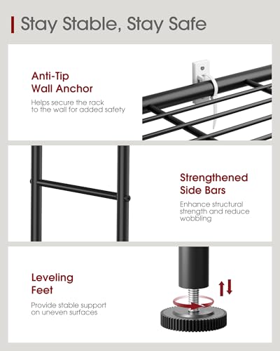 Image of Sakugi Storage Shelves - 5 Tier Shelf Organizer, Heavy Duty Garage Shelving Unit with Leveling Feet, Stable Metal Shelves Organizer for Pantry, Kitchen and Closet, 33.0 inch W x 12.6 inch D x 72.0 inch H, Black