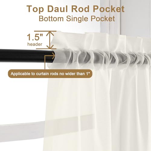 Image of Chyhomenyc Sheer Valances for Windows, Light Filtering Small Window Curtains for Living Room Bathroom Cafe Laundry Basement, Modern Top Dual Rod Pocket Voile Curtain, 59Wx14L inches, Ivory, 2 Pieces