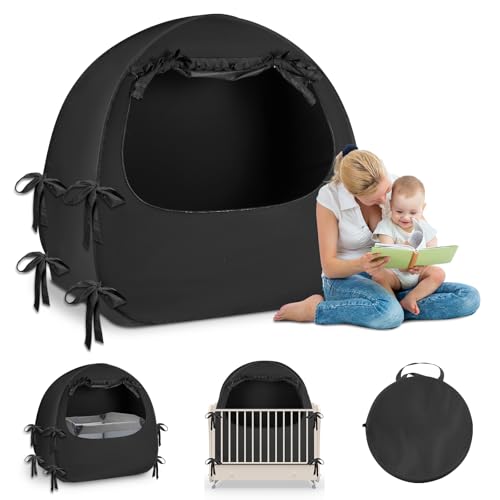 Crib Blackout Tent for Pack N Play, Pop Up Travel Crib Blackout Cover Canopy, Breathable Baby Sleep...