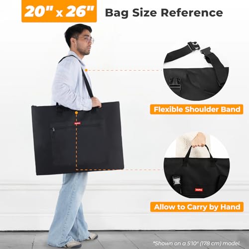 Image of Nicpro Light Weight Art Portfolio Bag, 20 x 26 Inches Waterproof Art Portfolio Case with Shoulder & Handle Carry, for Artwork, Poster, Sketch Drawing, Canvas, Photography, Solar Panel Storage