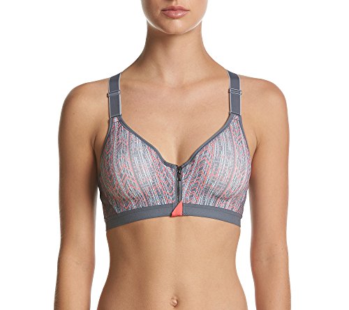 Maidenform Women's Sport Secure Zip Front Underwire Racerback Bra, Arrow Stripe Print, 40C