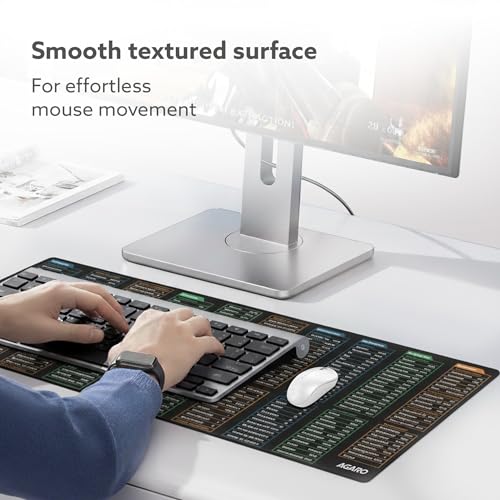 Image of AGARO Keyboard Shortcut Deskmat, Extra Large Desk Mouse Pad with Windows & Office Shortcuts, Anti-Slip Rubber Base, Smooth Fabric Surface, Waterproof, Durable & Ideal for Office, Home & Students