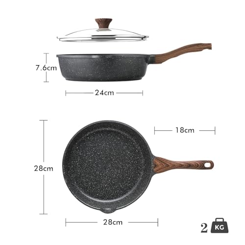 SENSARTE 28cm Schweizer Granit Beschichtung Tiefe Bratpfanne mit Deckel – Ansicht 4