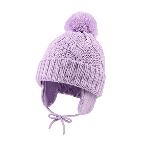 Image of Baby Boys Winter Hat Infant Girls Hats with Pompom Toddler Knitted Earflaps Beanie Warm Fleece Kids Beanies