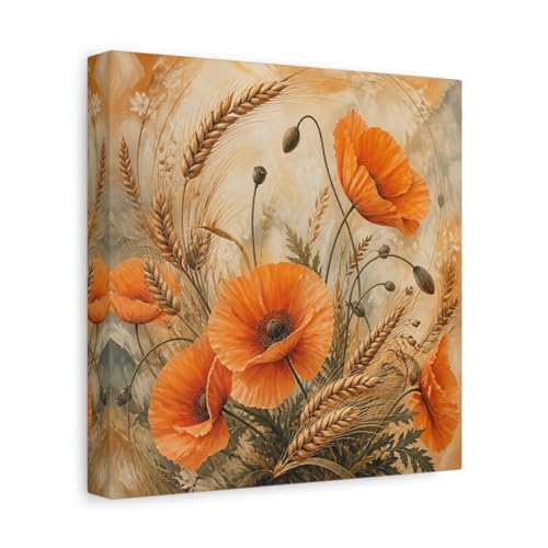 Toile pavots et blé orange crée une ambiance chaleureuse dans le salon