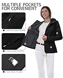 Outdoor Ventures Damen Softshelljacke Wasserdichte Fleece Gefütterte Winterjacke Atmungsaktive Übergangsjacke Winddichte Funktionsjacke mit Kapuze Schwarz 3XL