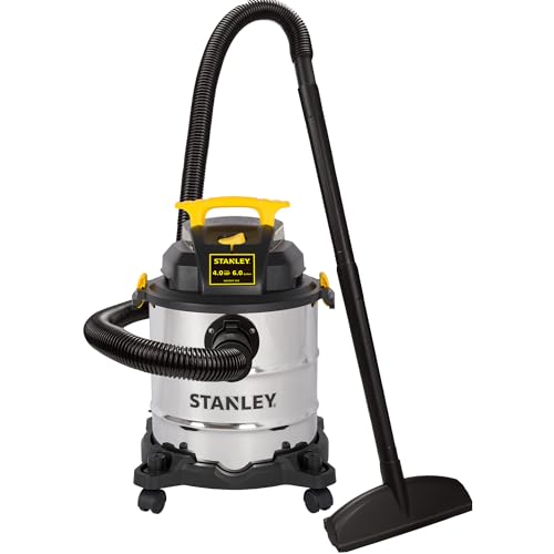 STANLEY SL18116 Wet/Dry Vacuum, 6 Gallon, 4 Horsepower, Stainless Steel Tank, 4.0 HP, Silver+Yellow