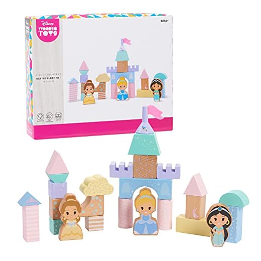 Disney Wooden Toys Princess Castle Block Set, 25-Pieces Include Cinderella, Belle, and Jasmine Block Figures, Amazon Exclusive, by Just Play
