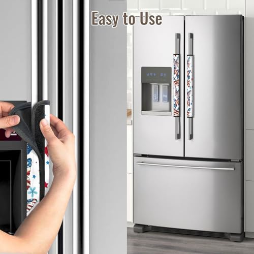 Image of 4th of July Refrigerator Door Handle Covers Set of 2, Butterfly Neoprene Fridge Door Handle Covers Washable Non-Slip Protector for Fridge Dishwasher Appliance Handle Covers, Keep Your Kitchen Clean
