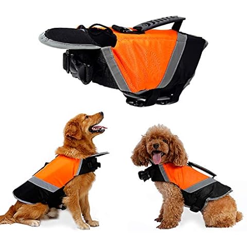 Rantow Dog Life Jacket with Superior Buoyancy & Rescue Handle - High Visibility Float Coat Dog Lifesaver Vest in Beach Pool Boating Safety Swimsuit Preserver (S, Orange) Cover