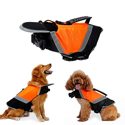 Rantow Chaleco salvavidas para perro con flotabilidad superior y mango de rescate – Abrigo flotador de alta visibilidad para perro salvavidas chaleco salvavidas en la playa, piscina, barco