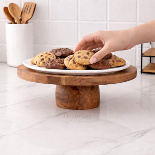 Image of Decorlay 12-Inch Wooden Cake Stand | Elegant Dessert & Cupcake Pedestal Riser | Multipurpose Serving Stand for Parties, Weddings & Kitchen Display