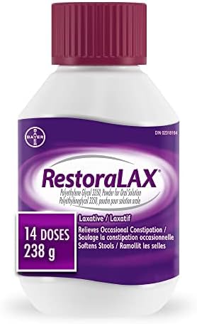 RestoraLAX Powder Stool Softener Laxative - Laxatives For Constipation, Effective Constipation Relief For Adults, No Taste, No Grit, No Gas, No Bloat, No Cramps, No Sudden Urge, 14 Doses, 238 Grams
