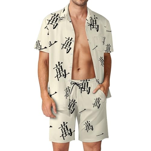 Camisa con botones y pantalones cortos de mahjong para hombre