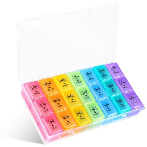 Opret Pilulier Semainier Français 7 Jours 21 Compartiments 3 Fois Multicolores Pilulier Hebdomadaire - Coloré