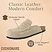CUSHIONAIRE Fondu Genuine Leather Mule Clogs for Women, Comfortable Slip On Womens Shoes with Penny Strap Accent and Memory Foam Footbed, Biscuit 8