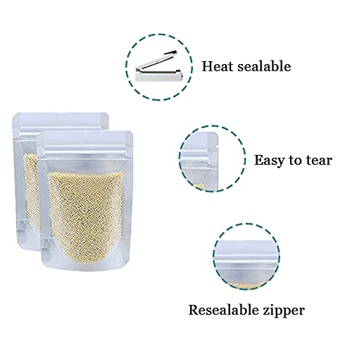 100 Pack 3.5X5.1 Inch Resealable Stand Up Bags Matte Clear Zipper Lock Heat Seal Pouch With Tear Notch For Zip Food Storage Lock Packing #TOP1