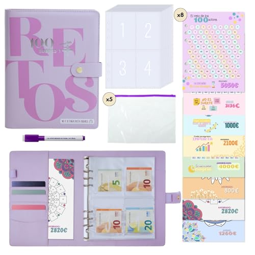 WHEN PIGS FLY - Libreta de Ahorro A5 Completamente en Español - Agenda Ahorro Dinero Español - Carpeta Ahorro Dinero - Organizador de dinero - Carpeta de Ahorro de Dinero (Morado)