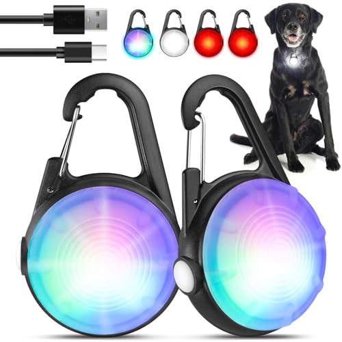 MEDT Dog Lights for Night Walking 2Pack LED Rechargeable Dog Collar Lights Clip on with RGB Color for Night Walking Camping