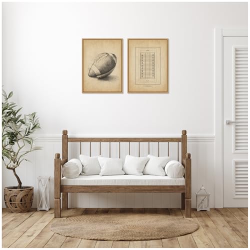 Kate and Laurel Antique Football 2 Piece Framed Canvas Wall Art Set by The Creative Bunch Studio, Sylvie Natural Vintage, Sport Art for Wall Decor by Kate and Laurel - Used condition - Image 4