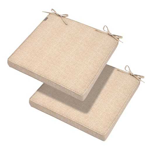 Magpie Fabrics Indoor Outdoor Waterproof Square Chair Cushion, 18" x 18" x 2.5", 2 Pack, Water Resistant Seat Cushions, for Patio Garden Office, Beige Textured