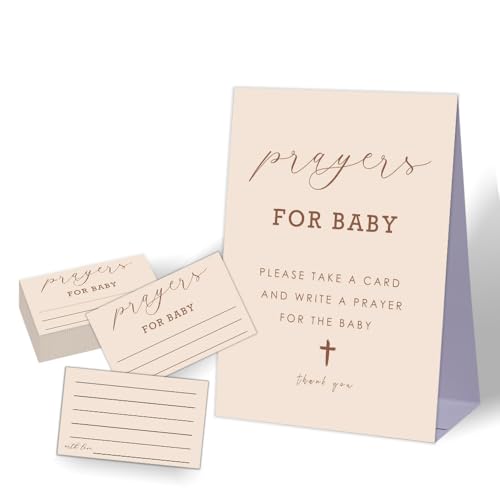 Prayers for The Baby,Minimalist Baby Bible Baby Shower,Modern Prayer Gender Reveal Decorations,Gender Reveal Decorations Neutral Colors,1 Sign and 50 Cards Set-3