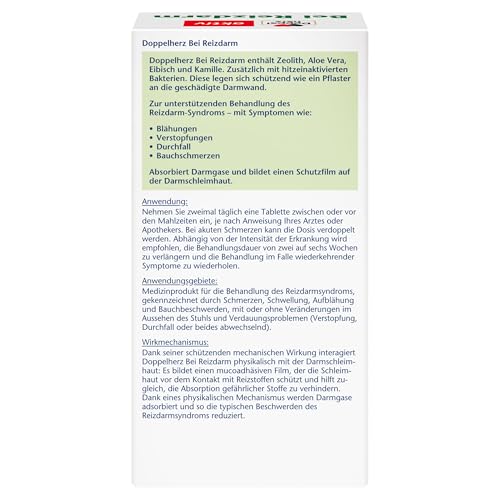 Doppelherz Bei Reizdarm – Medizinprodukt zur unterstützenden Behandlung des Reizdarm-Syndroms mit Symptomen wie Blähungen, Verstopfungen, Durchfall, Bauchschmerzen – 60 Tabletten