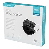 EUROPAPA® Schwarz Medizinisch Type IIR Norm EN14683 TÜV CE zertifizierte Mundschutzmasken OP Masken 3-lagig Mundschutz Gesichtsmaske Einwegmaske BFE ≥ 98%, 1 Box (50 Stück)